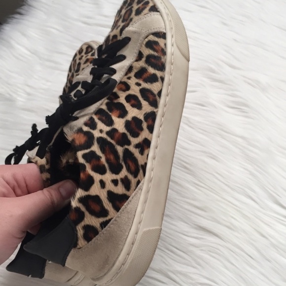Zara Leopard Print Calf Hair Lace Up Sneakers 38 - Picture 8 of 11